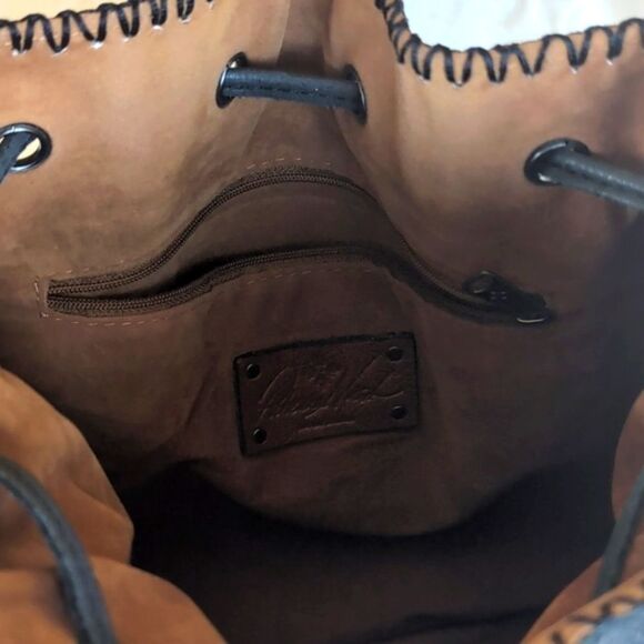 Patricia Nash Nicoletta 🖤 Black Leather Fringe Boho Bucket Bag Crossbody - Picture 12 of 16